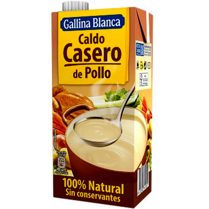 100% Natural Gallina Blanca Chicken Casero de Pollo Broth, 1L