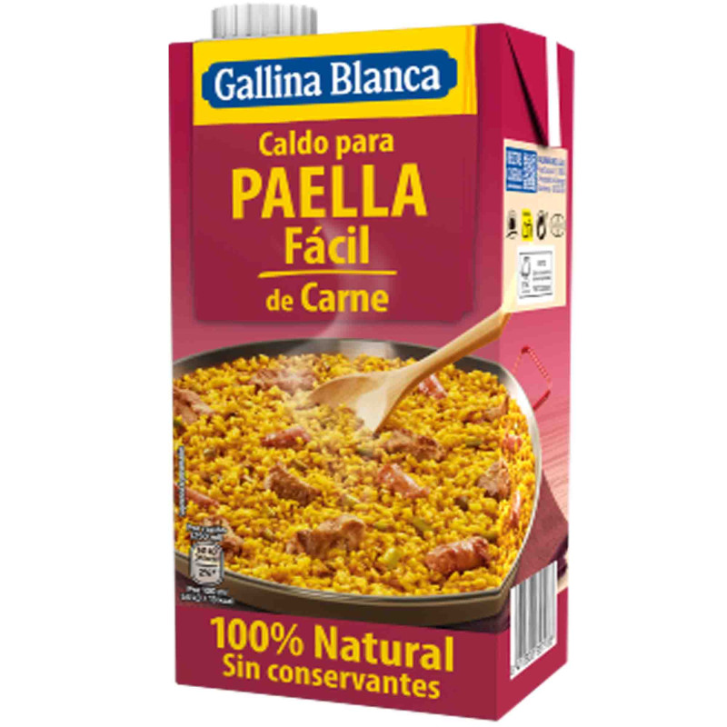 100% Natural Gallina Blanca Meat Broth for Paella Facil de Carne, 1L