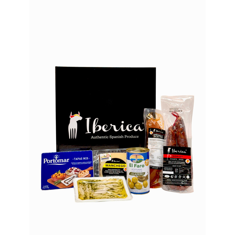 De Tapas Spanish Snack Gift Hamper – Chorizo, Sobrasada, Manchego Cheese, Olives, Anchovies & Tapas Mix